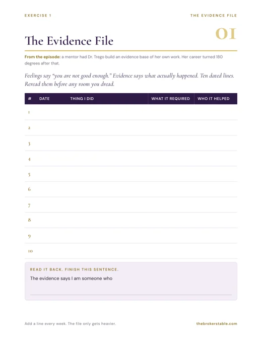 The Evidence File. One of the eight exercises in the print and fillable PDFs.