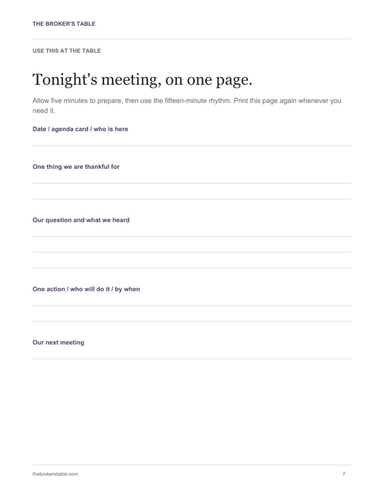 Plan your first meeting. The reusable meeting page from the revised guide.